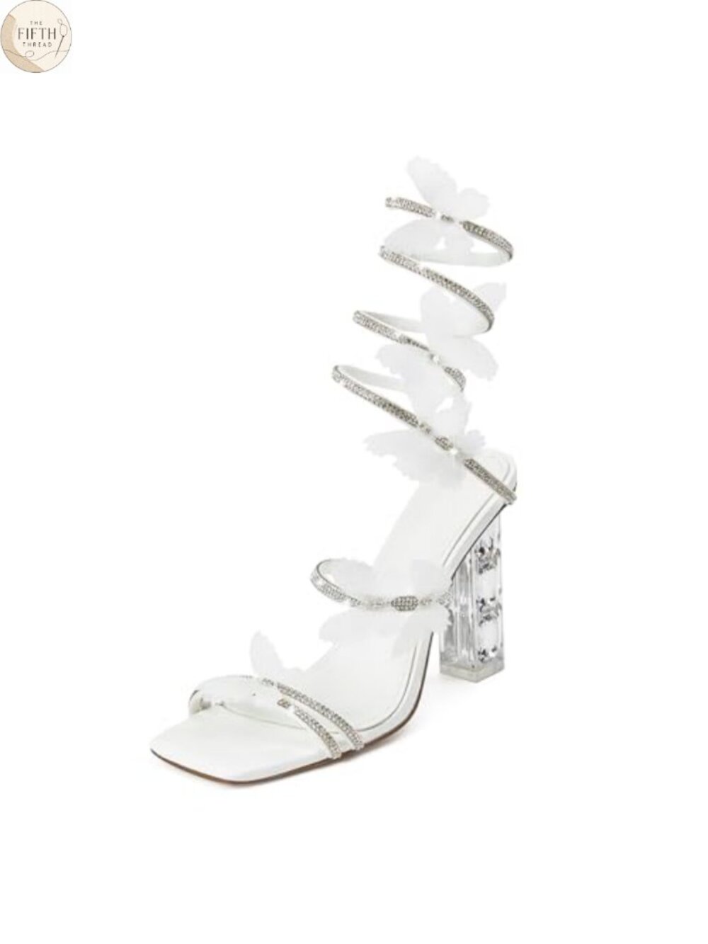 Rhinestone Strappy Heels Square Toe Butterfly Sandals for Prom